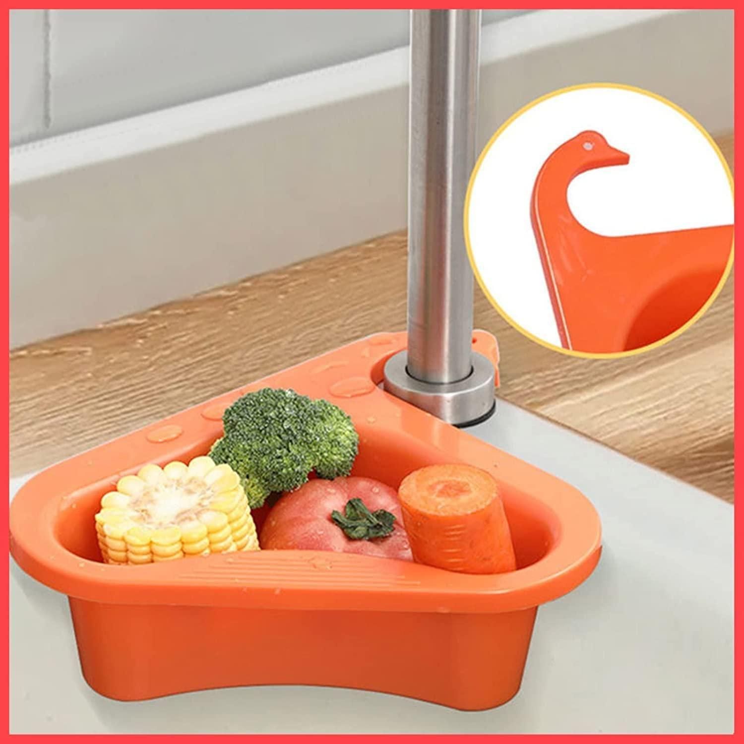 Multipurpose Plastic Kitchen Sink Organizer Corner Dish Drying Rack Sink Basket for Washing Vegetables Fruits Sink Dustbin, Swan Shape Washing bowl - Pack of 2