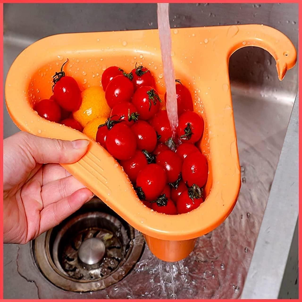 Multipurpose Plastic Kitchen Sink Organizer Corner Dish Drying Rack Sink Basket for Washing Vegetables Fruits Sink Dustbin, Swan Shape Washing bowl - Pack of 2